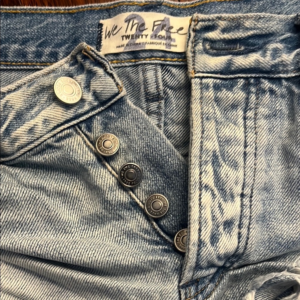 Free People Blue Distressed Jean Shorts - Picture 3 of 4